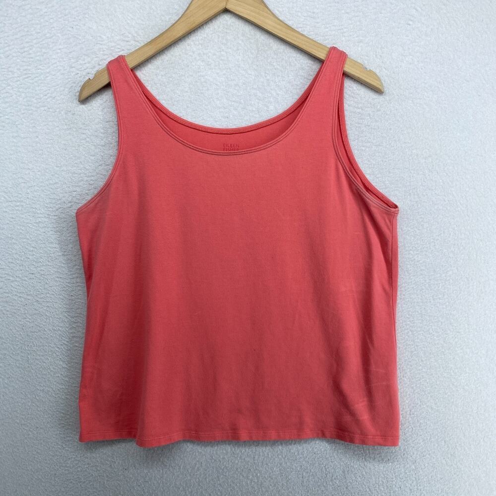 EILEEN FISHER Tank Top L Stretch Organic Cotton Jersey Scoop Neck Punch Pink USA